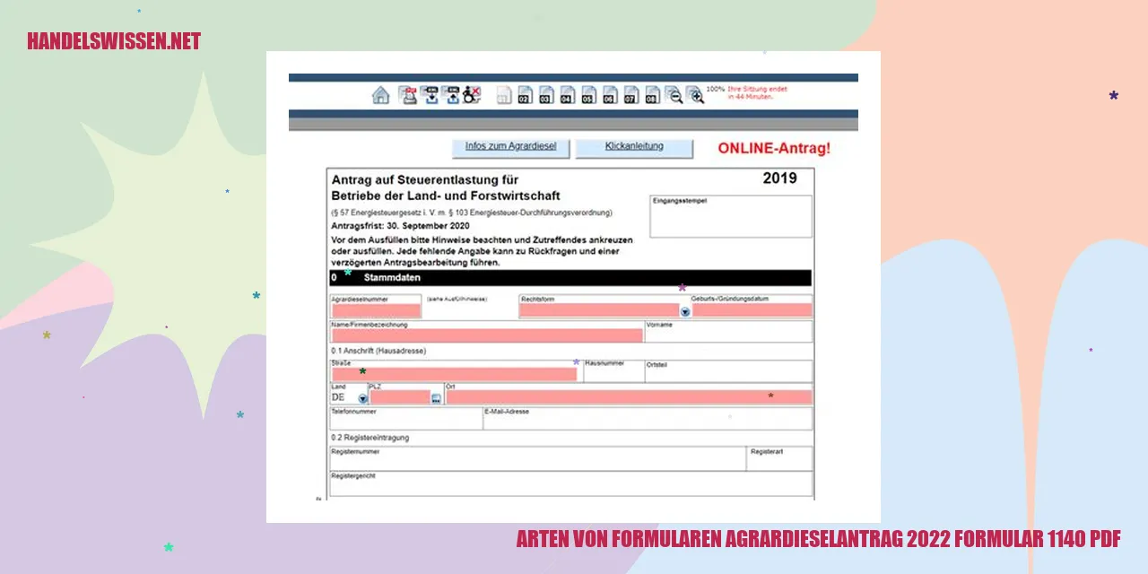 Arten von Formularen agrardieselantrag 2022 formular 1140 pdf