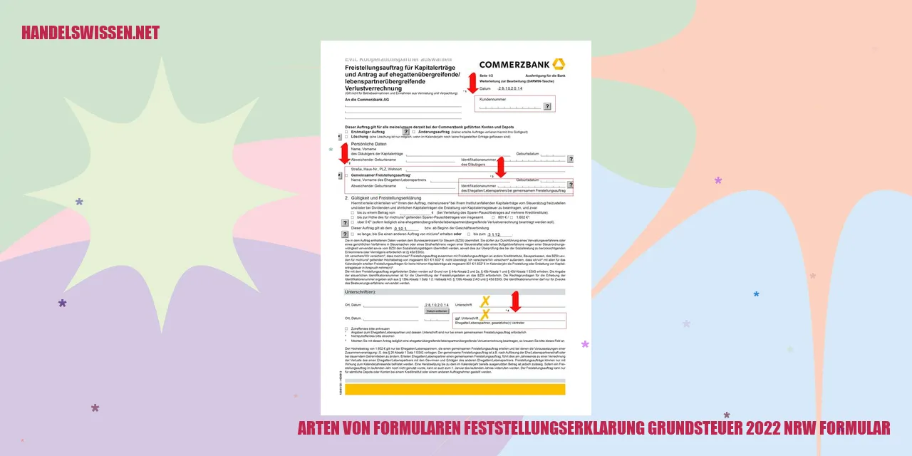 Arten der Feststellungserklärung Grundsteuer 2022 NRW Formular
