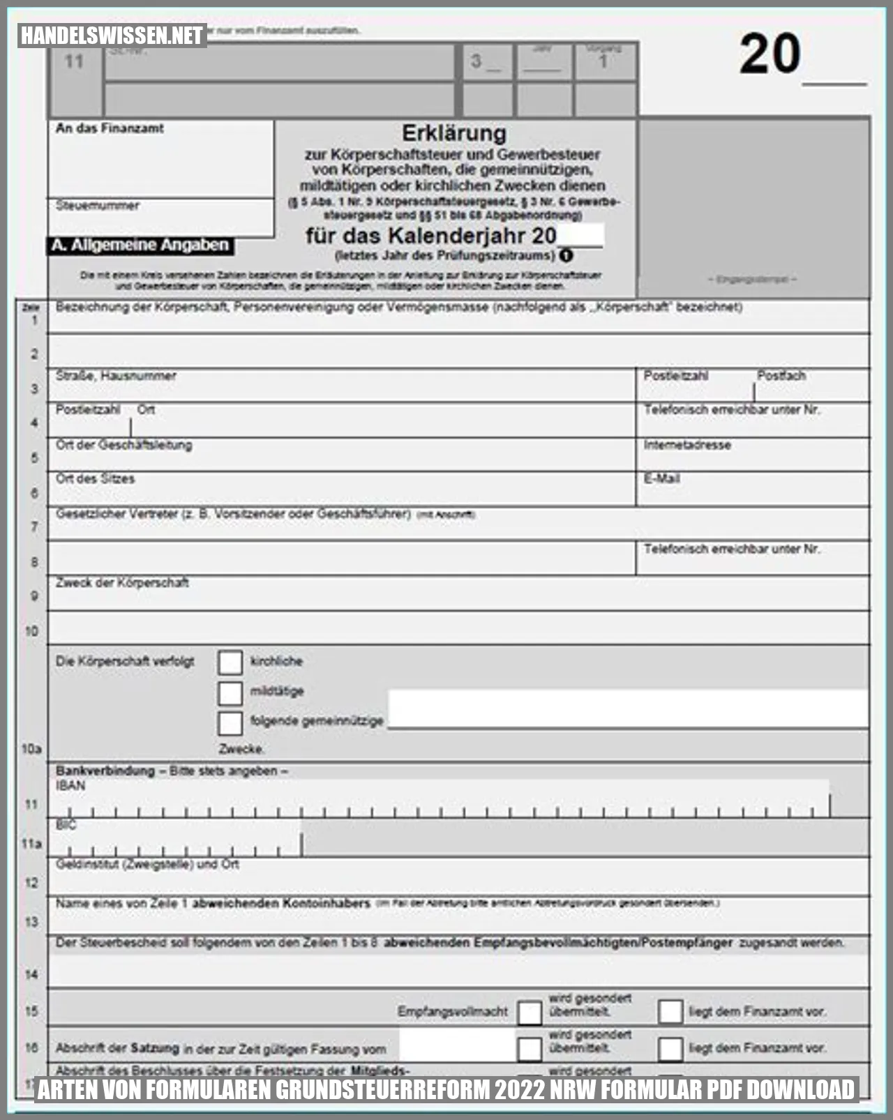 Arten von Formularen Grundsteuerreform 2022 NRW Formular PDF-Download