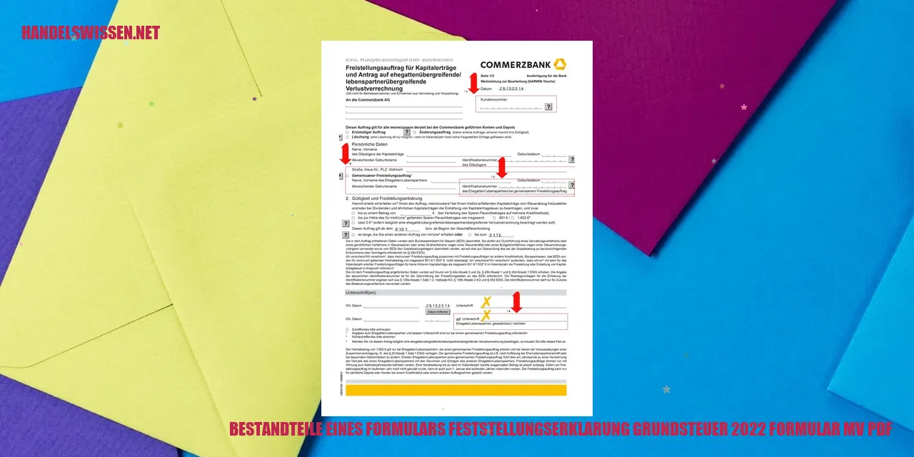 Bestandteile eines Formulars zur Feststellung der Grundsteuer 2022 - MV PDF