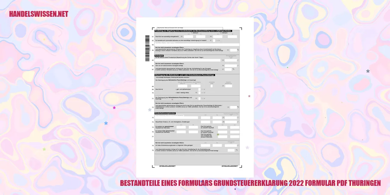 Bestandteile eines Formulars Grundsteuererklärung 2022 Formular PDF Thüringen
