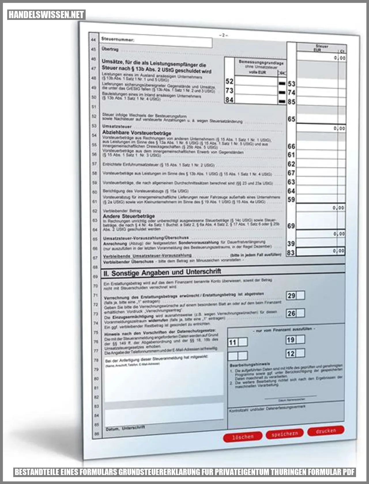Bestandteile eines Formulars Grundsteuererklärung für Privatbesitz in Thüringen Formular PDF