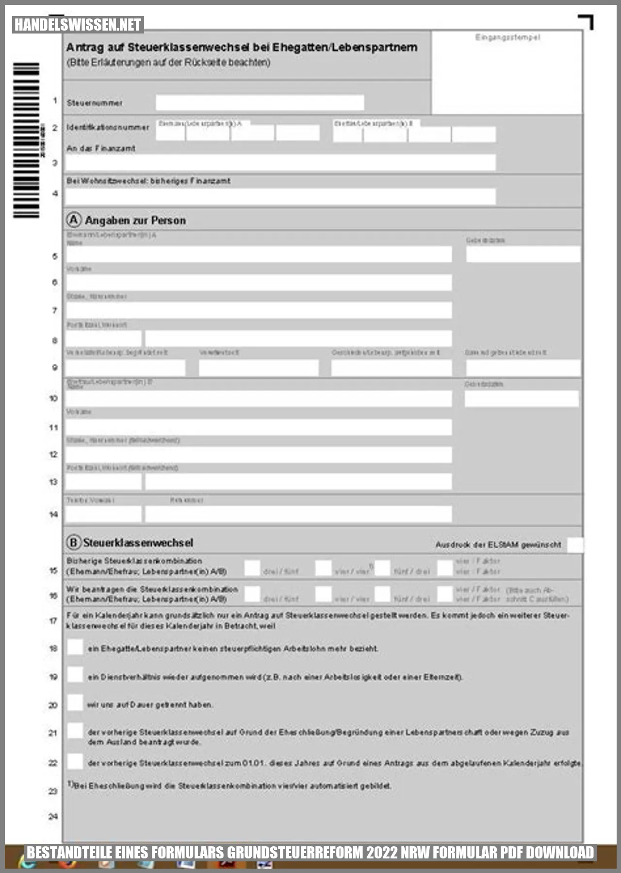 Bestandteile eines Formulars für die Grundsteuerreform 2022 NRW - PDF Download