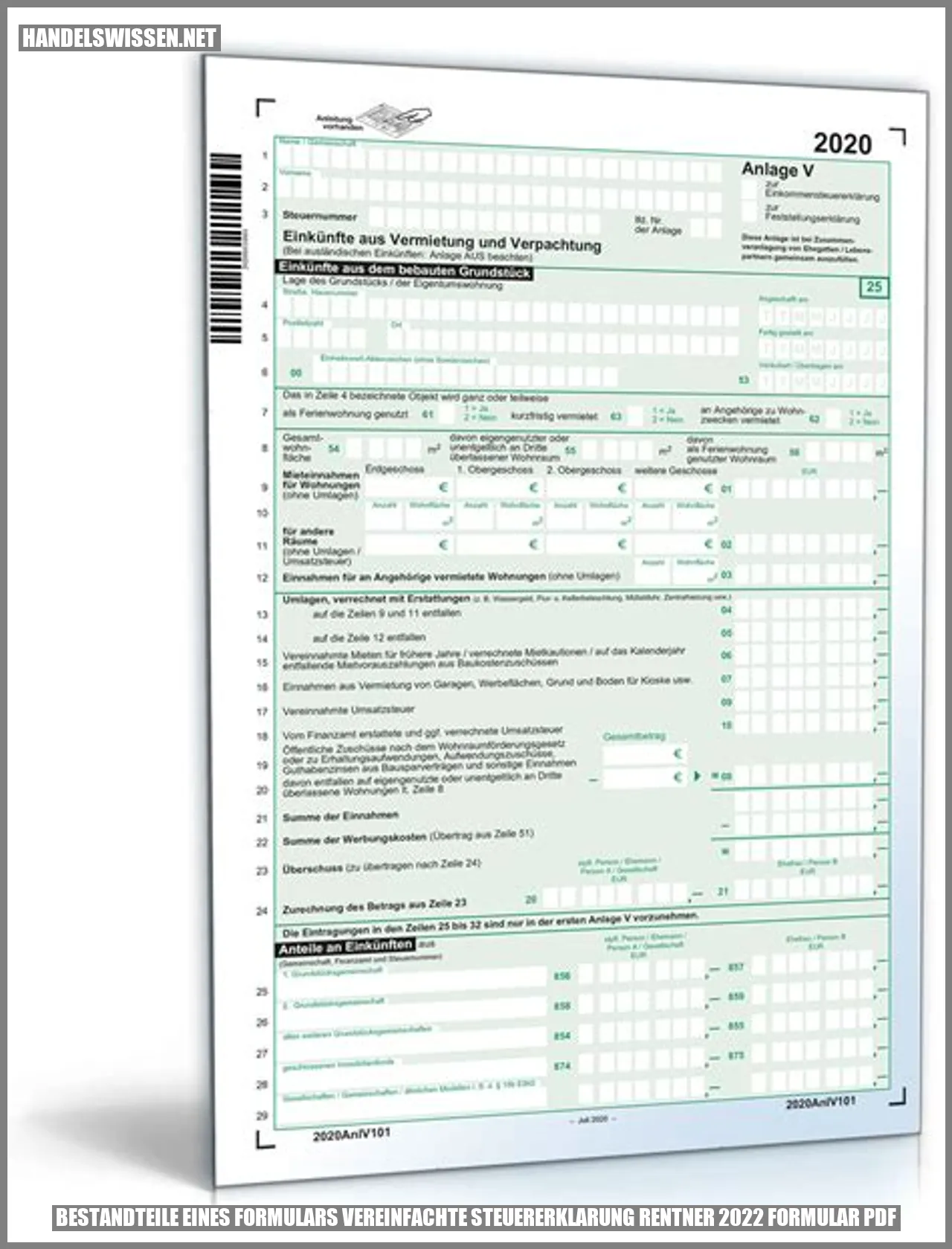 Bestandteile eines Formulars vereinfachte Steuererklärung Rentner 2022 Formular PDF