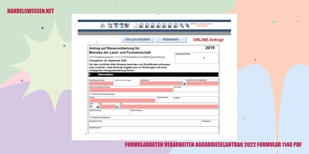 Formulardaten verarbeiten Agrardieselantrag 2022 Formular 1140 PDF