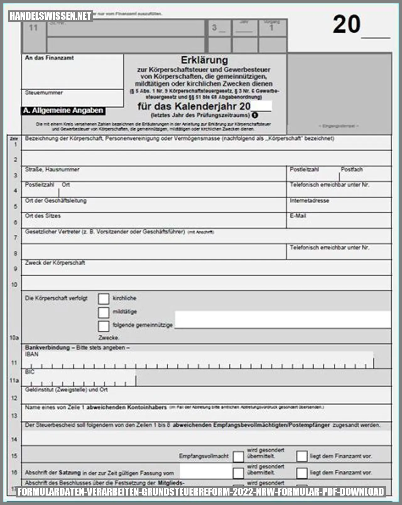 Formulardatenverarbeitung für Grundsteuerreform 2022 NW Formular PDF Herunterladen