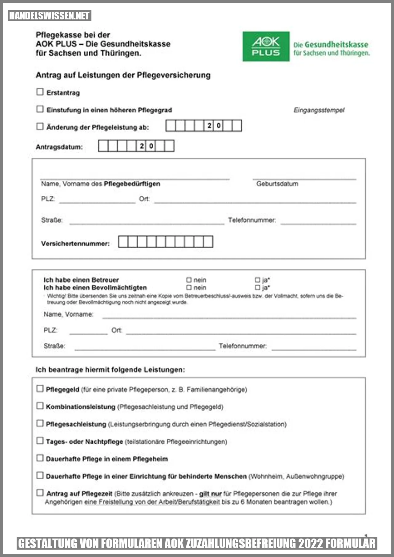 Gestaltung von Formularen AOK Zuzahlungsbefreiung 2022