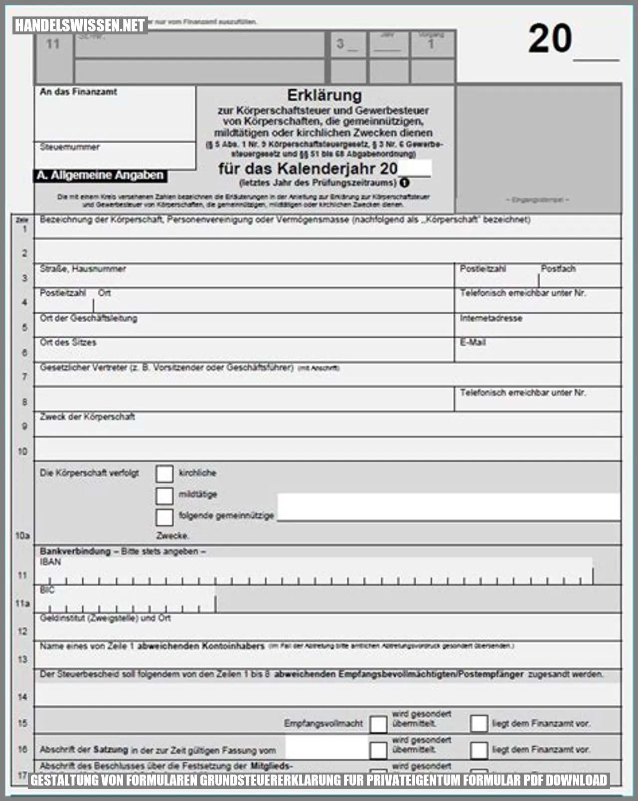 Gestaltung von Formularen für die Grundsteuererklärung von Privatgrundstücken - Formular PDF Download