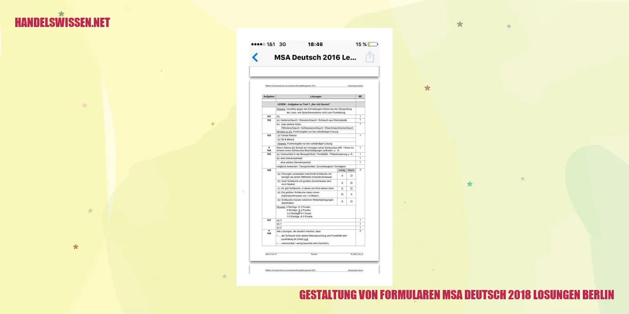 Gestaltung von Formularen MSA Deutsch 2018 Lösungen Berlin