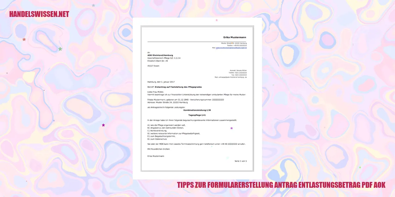 Tipps zur Formularerstellung Antrag Entlastungsbetrag PDF AOK