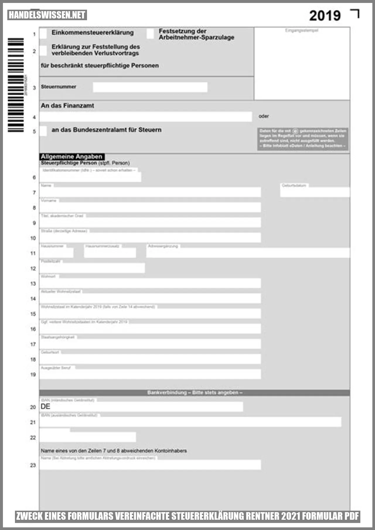 Zweck eines Formulars vereinfachte steuererklärung rentner 2021 Formular pdf