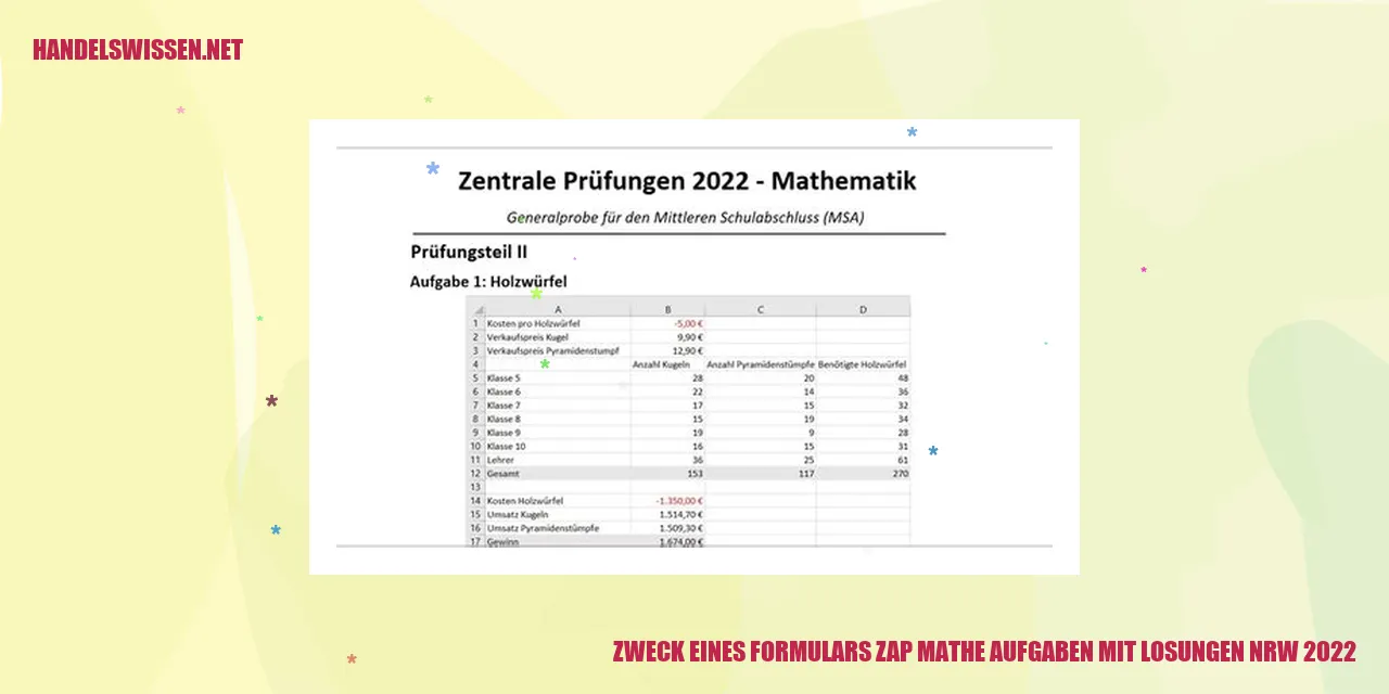 Formular zum Lösen von ZAP Mathematik Aufgaben NRW 2022